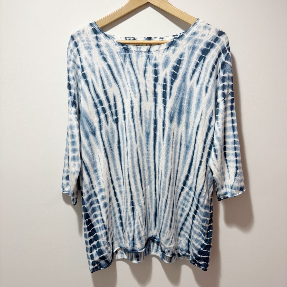 Johnny Was Calme Pima Cotton Modal Blend Tie Dye Sweater Size Small Blue White